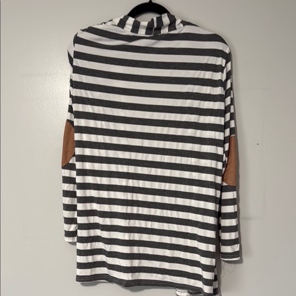 Striped Black and White Cardigan with Tan Elbow Patches - Picture 5 of 5